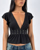 Afbeelding van Leisma Frill Top in Jersey Zwart met studs