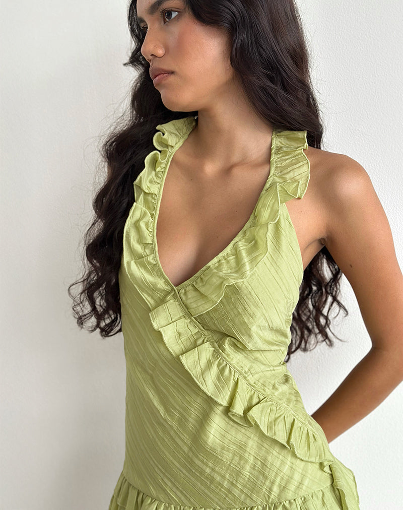 Lorena Mini Jurk in Chiffon Streep Groen