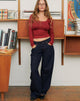 Afbeelding van Low Rise Roomy Jeans in Indigo met rode stiksels