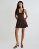Afbeelding van Luscian Mini Jurk in Kant Chocolade met Blauwe Binding