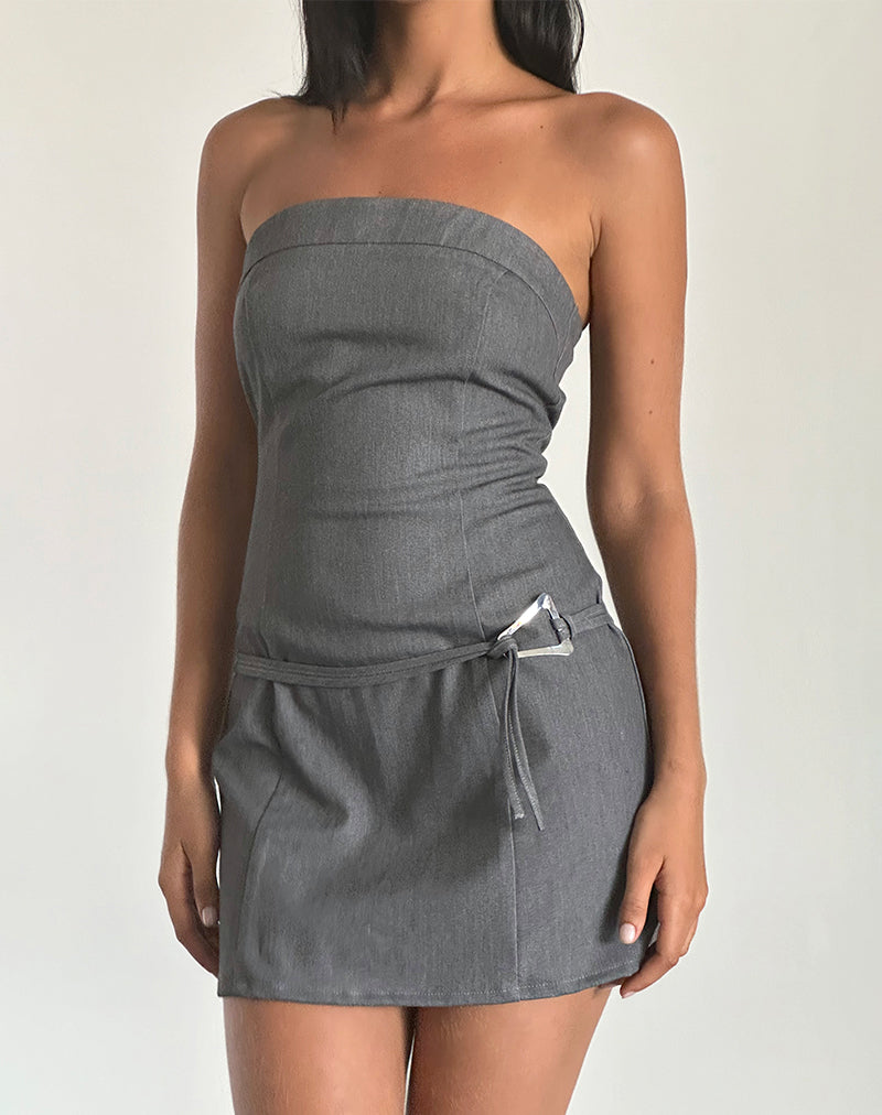 Magaska Bandeau Mini Jurk in Getailleerd Houtskool