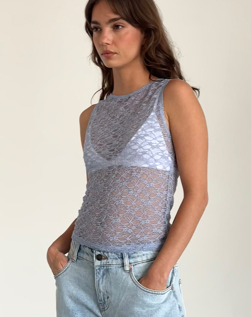 Malachi Vest Top in Lichtblauw Kant