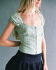 Afbeelding van Malsa Scoop Knoop Blouse in Teal Check