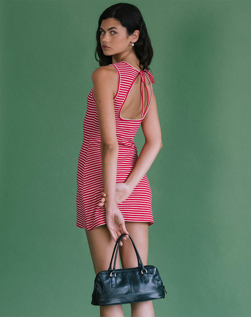 Mini jurk rood-wit gestreept jersey Masha motelrocks-com-eur