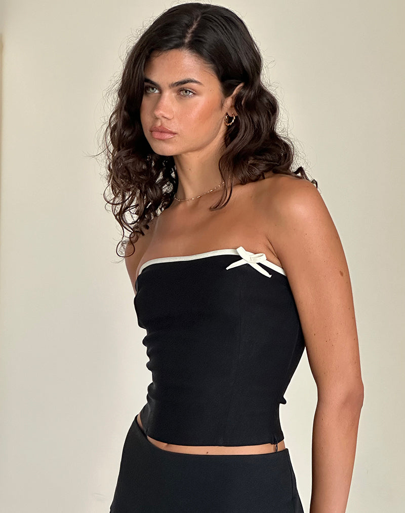 Matuha Bandeau Top in Zwart met Ivoren Strik
