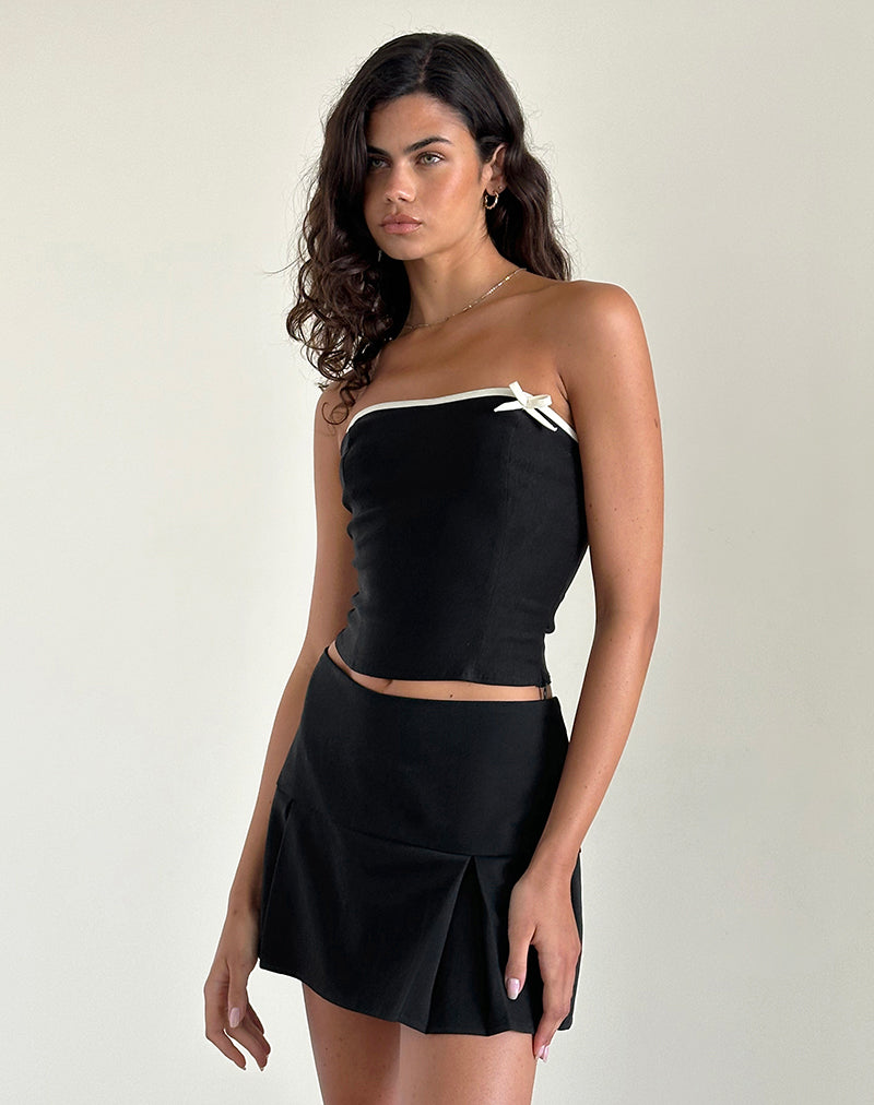 Matuha Bandeau Top in Zwart met Ivoren Strik