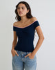 Image Mayomi Off the Shoulder Top in Navy met Roze Bies