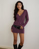 Afbeelding van Mihiro Plunge Mini Jurk in Cupro Dieppaars