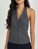 Afbeelding van Mikanu Button Down Halterneck Blouse in Charcoal Grey