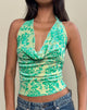 Afbeelding van Minova Cowl Neck Top in Floral Flock Green and Blue