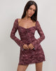 Afbeelding van Modena Mini jurk met lange mouwen in ton-sur-ton Paisley Plum