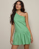 Afbeelding van Munasa One Shoulder Mini Jurk in Mini Gingham Groen