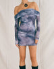 Afbeelding van Nasami Mesh Mini Dress met lange mouwen in smokey kleurverloop paars