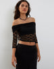 Afbeelding van Nixie Lange Mouw Bardot Top in Kant Zwart