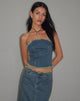 Afbeelding van Omas Denim Bandeau Top in Bruin Blauw Acid Wash