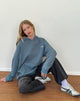 Afbeelding van Oversized Hoodle in Blue Mirage met wit 'MOTEL' borduursel