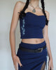 Afbeelding van Clyde Geborduurde Bandeu Top in Navy Bloem Vlinder Emb