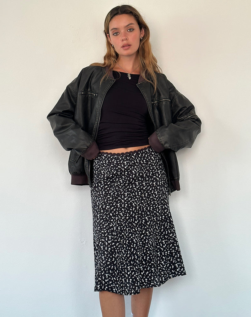 Rahyu Midi rok in zwart Ditsy Romance