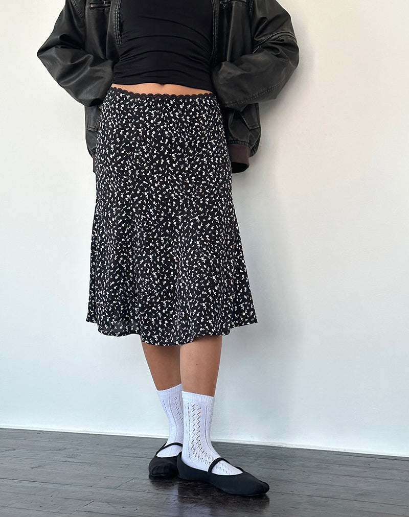 Rahyu Midi rok in zwart Ditsy Romance