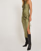 Afbeelding van Raybu Midi Dress met Ruches in Satijn Olijfje