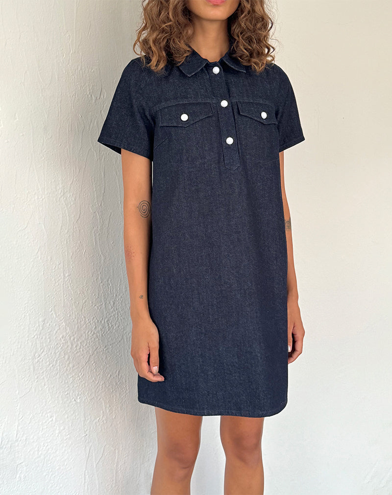 Reiga Smock Mini Jurk in Indigo Denim
