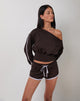 Afbeelding van Resata Runner Shorts in Bittere Chocolade met Violette Binding