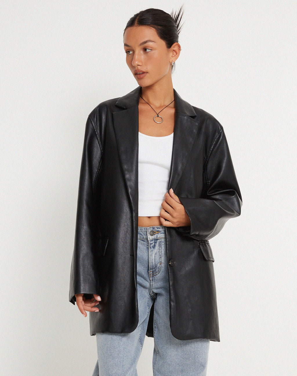 Saken Blazer in Pu Zwart
