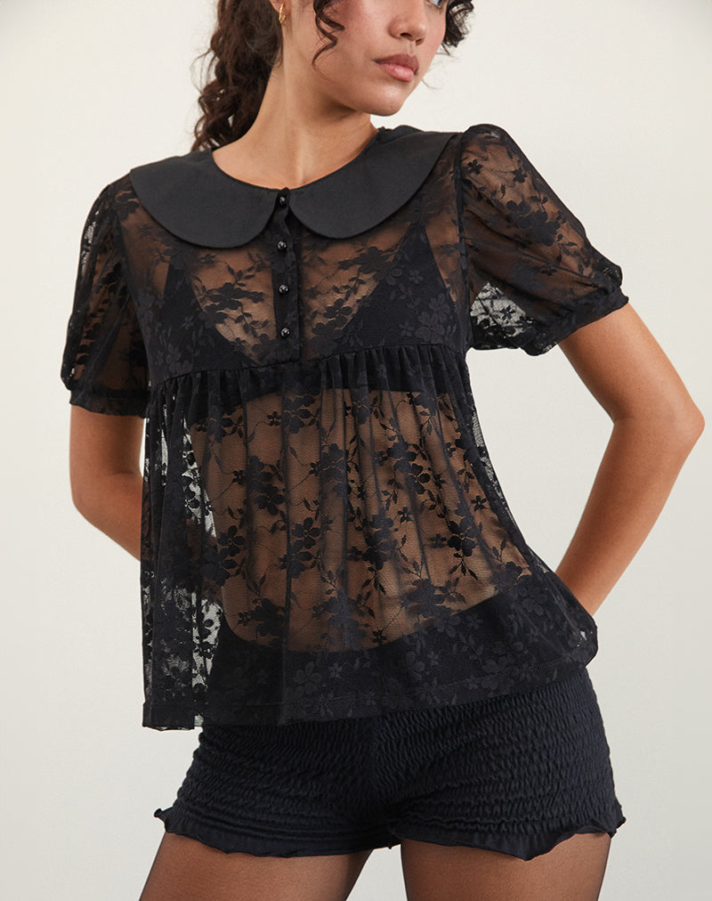 Rochea Blouse in Ongevoerde Kant Zwart