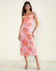 Afbeelding van Rujira Cowl Midi Dress in Bloemig Roze Oranje