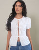 Afbeelding van Ryota Blouse met Strikje voor in Wit met Witte Bies