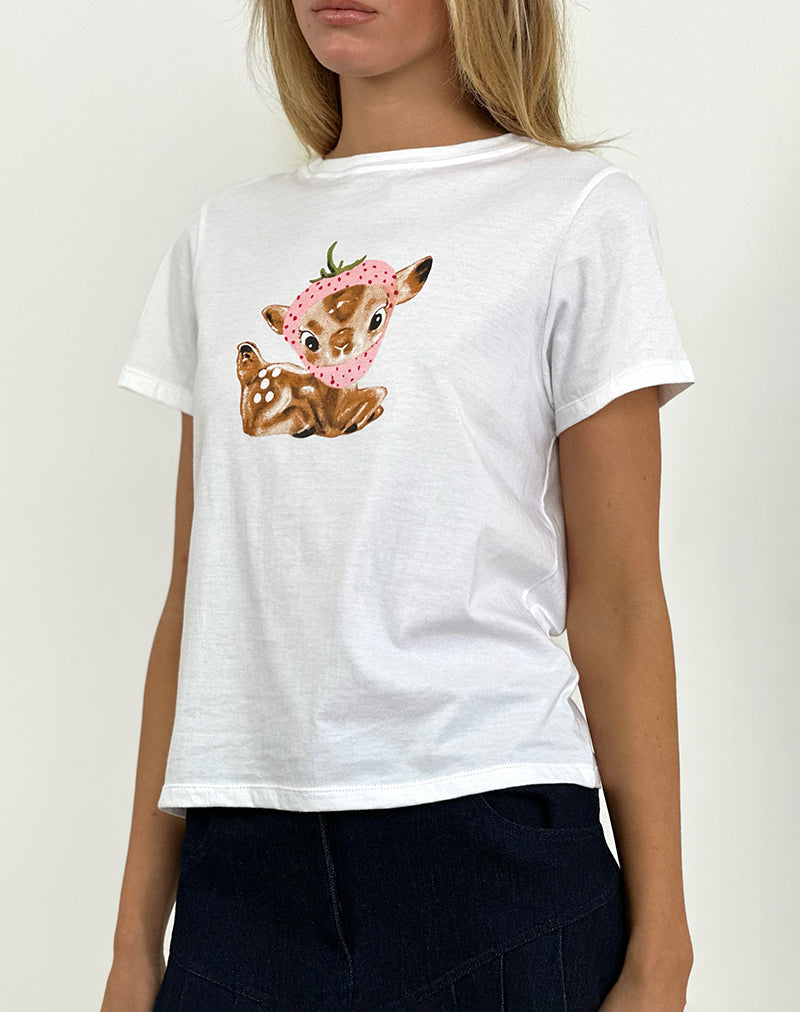 Saki T-shirt in wit met babyhertenprint