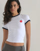 Afbeelding van Salida Top in Wit met Navy Binding en Appelmotief