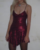 Afbeelding van Sarabeth Waterfall Hem Mini Dress in bordeauxrood lovertje