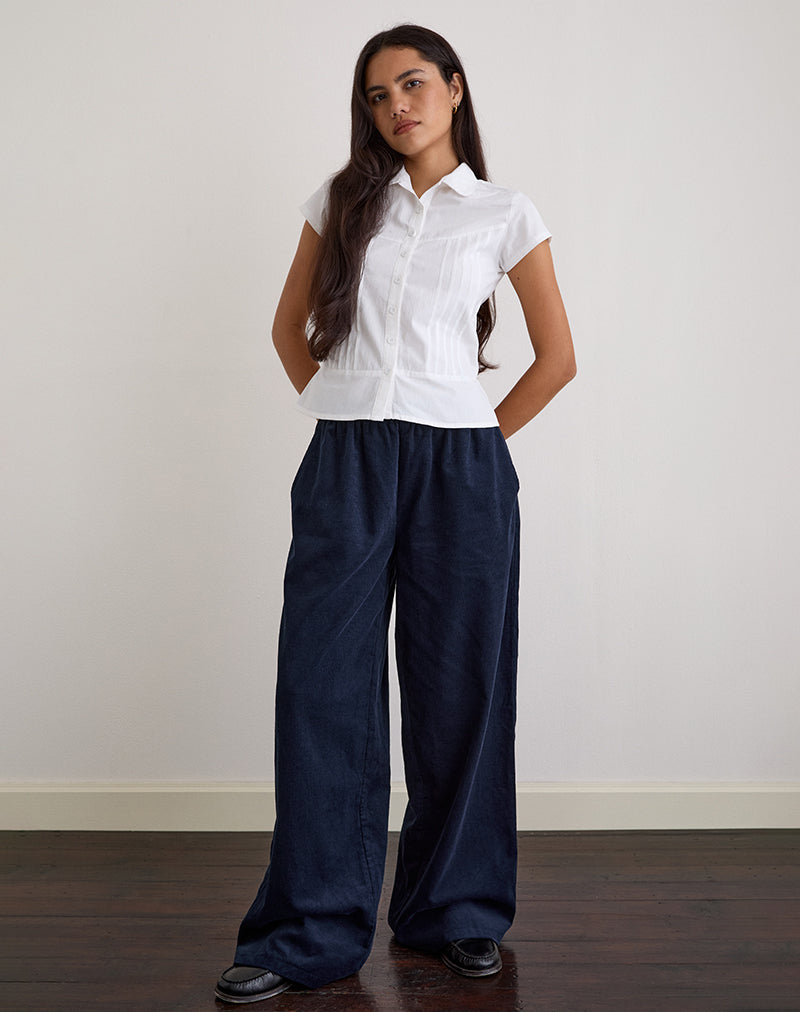 Sasiya tailleband broek in koord marine