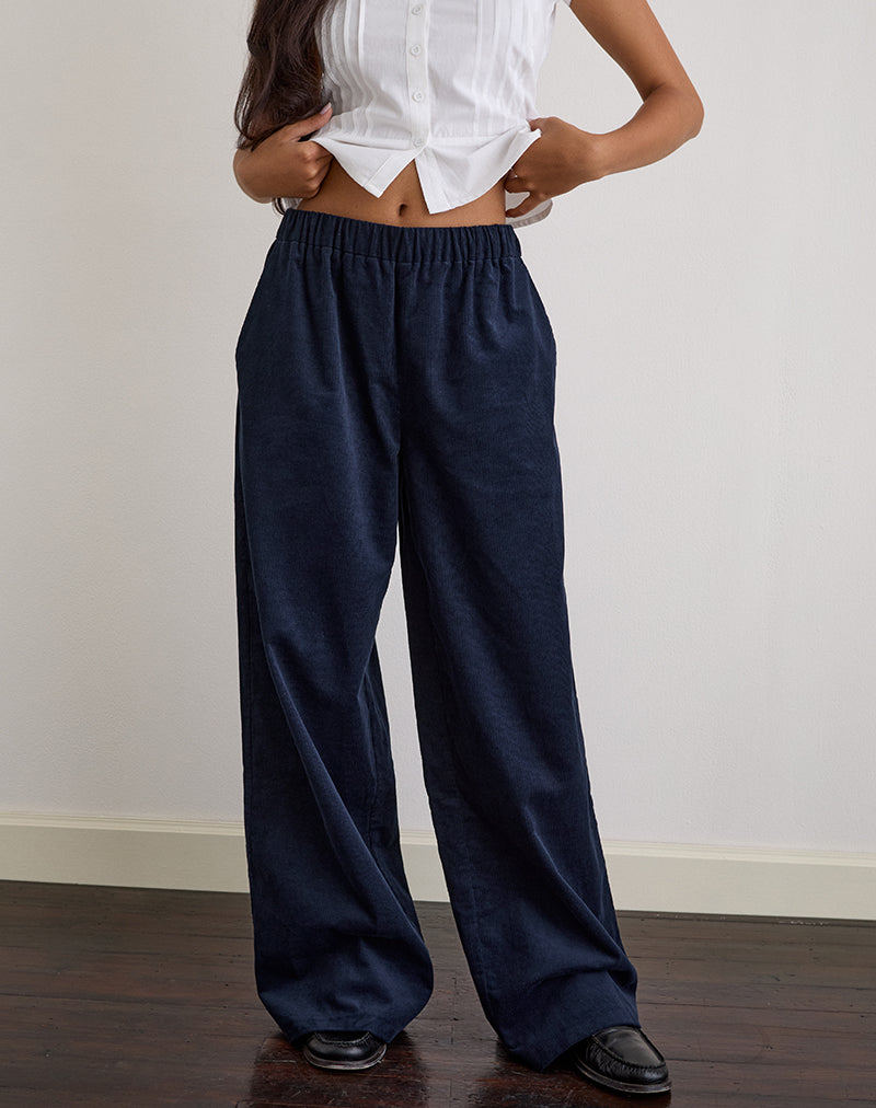 Sasiya tailleband broek in koord marine