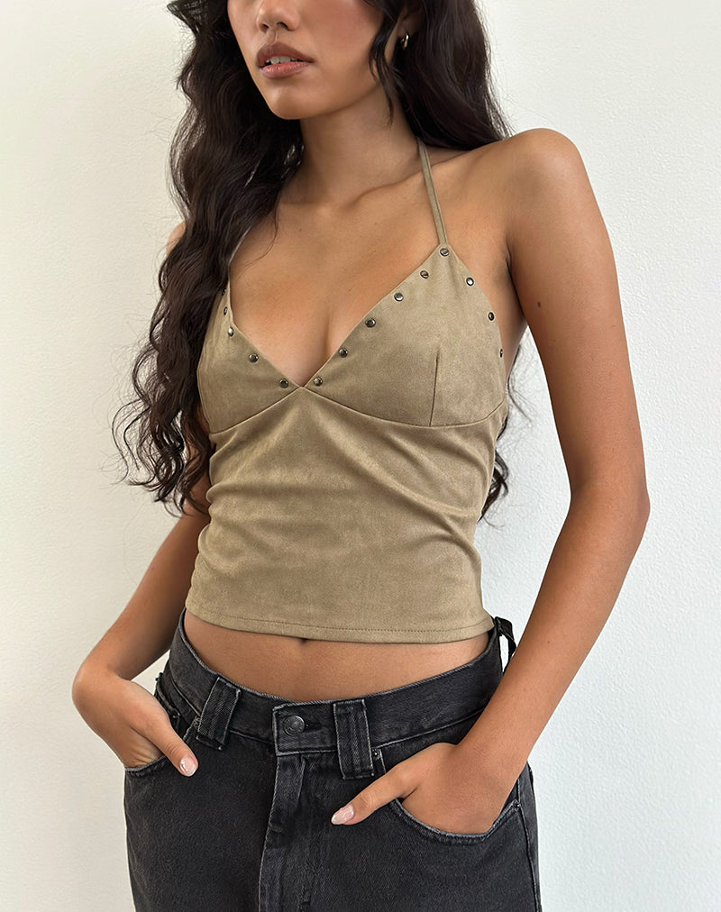 Cressa top in imitatiesuède champignongrijs