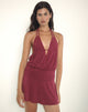Afbeelding van Senara Cinch Waist Halterneck Mini Dress in Bourgondië