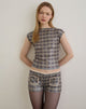 Afbeelding van Serafim Short in Pailletten Vintage Ruit Bruin
