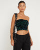 Afbeelding van Shae Bandeau Top in Mini Sequin Green Iridescent
