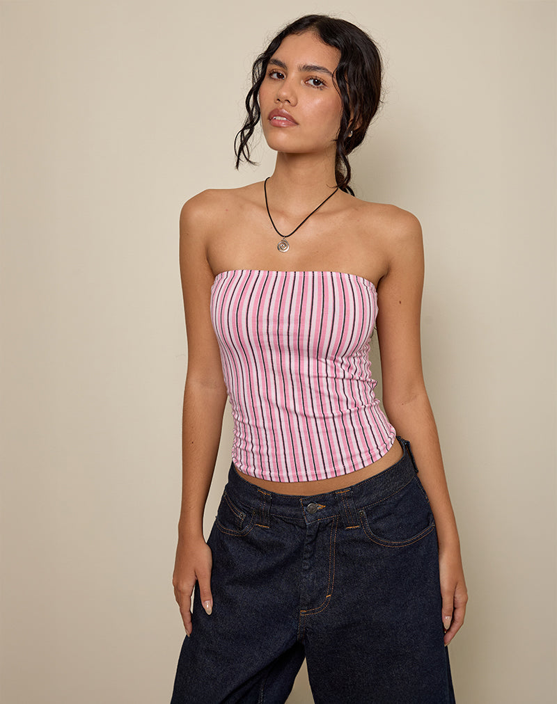 Afbeelding van Shaelo Bandeau Top in Krijtstreep Roze