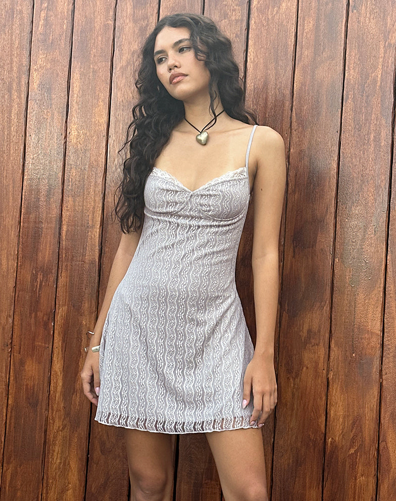 Shania Mini Jurk in Zilvergrijs Kanten Mesh