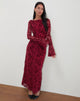 Afbeelding van Slokya Lange Mouw Maxi Dress in Vine Floral Flock Cherry