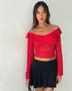 Afbeelding van Soka Bardot Frill Top in Rood Kant