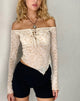 Afbeelding van Sola Bardot Top in Beige Dainty Floral Flock