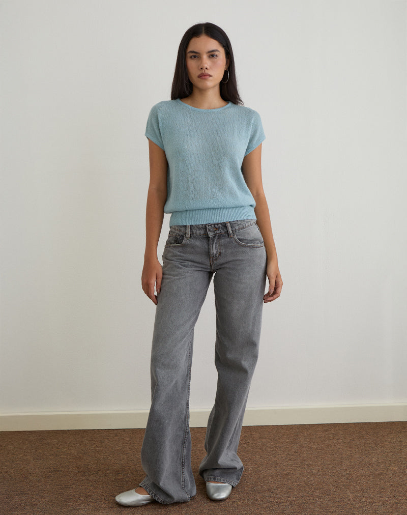 Sorin Top met diepe tailleband in gebreid blauw