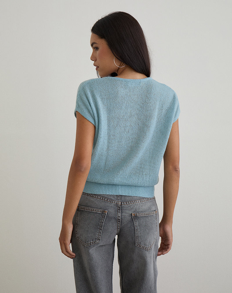 Afbeelding van Sorin Top met diepe tailleband in gebreid blauw
