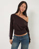 Afbeelding van Sujana Asymmetrisch Sweatshirt in Bittere Chocolade met Violette Binding