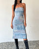 Afbeelding van MOTEL X JACQUIE Suki Bandeau Midi Dress in Mesh Abstract Paint Brush Blue