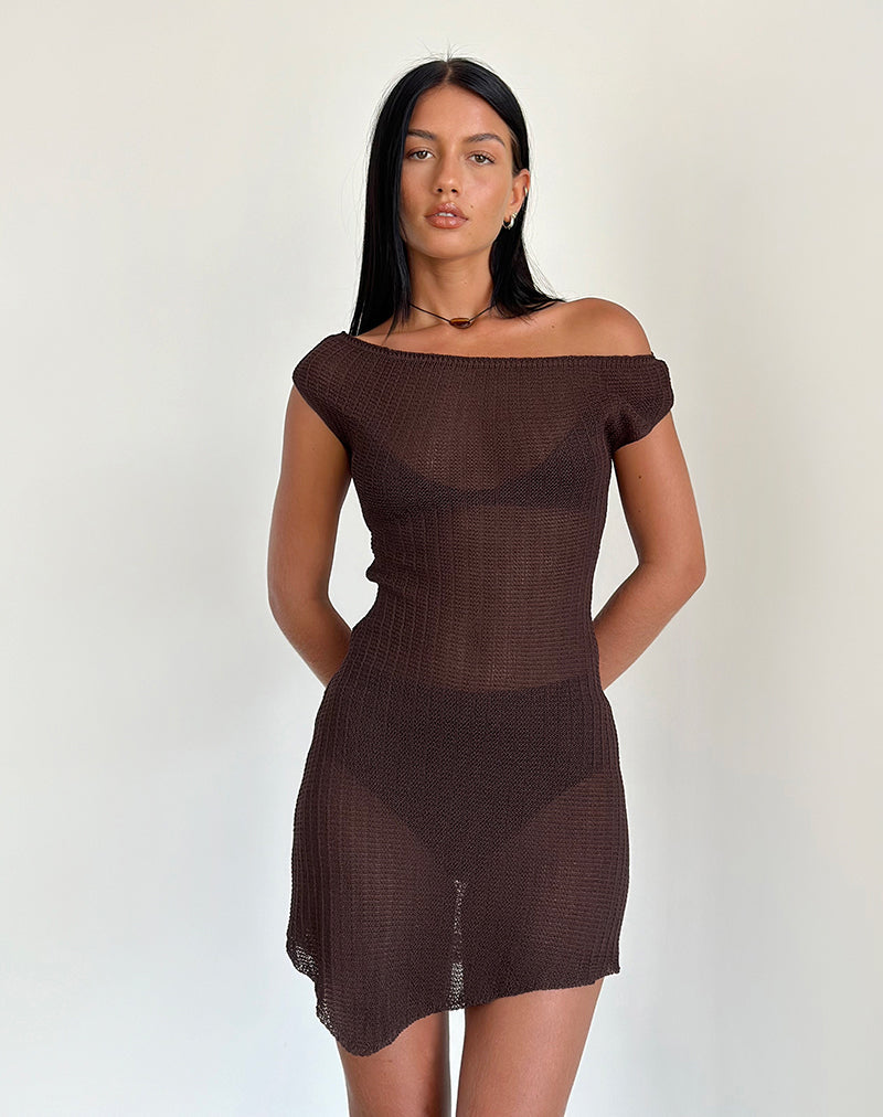Susannah jurk in brede ribtricot bruin