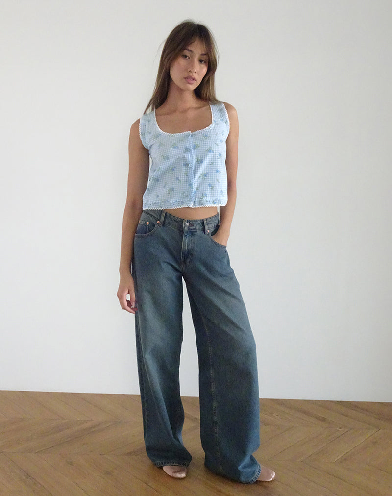 Ternya Top in Blauw Bloemruitje